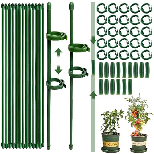 25Pcs Plant Support Stakes,30CM Adjustable Plant Sticks Support with 25Pcs Gear Clips and 15Pcs Connect Pipes,Plant Support Holder for Indoor and Outdoor Plants Flowers Tomatoes