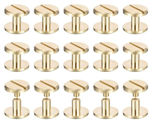 sourcing map 25Pack Brass Chicago Screws, 6x12mm Flat Head Screw Back Binding Post Nail Stud Rivets for DIY Leather Craft Belt Strap, Brass Tone