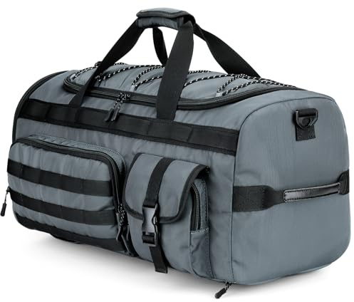 Gonex 45L Duffel Bag for Men, 3 in 1 Convertible Carry Gym Duffle with Shoe Compartment, Tactical Gear Loops, Water-Repellent Lining, Workout & Travel Bag (Gray)