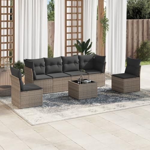 Brokky 7-TLG. Garten-Sofagarnitur mit Kissen Gartengarnitur Set Lounge MöBel Outdoor LoungemöBel Balkon Grau Poly Rattan / 3217380