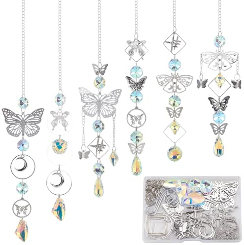 SUNNYCLUE 1 Box DIY 4 Sets Suncatcher Kits Crystal Butterfly Suncatchers Prism Rainbow Maker Star Moon Butterflies Hanging Sun Catchers for Windows Indoor Outdoor Home Garden Party Wedding Decor Gifts