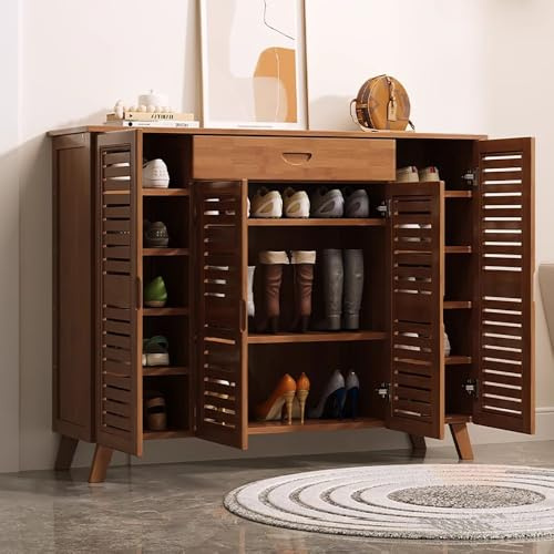 angroups Mueble Zapatero de 2 Puertas Armario de 5 Niveles para Zapatos Mueble Auxiliar con Cajón y Estantes Ajustables para Entrada de Salón 96x33x90cm (A, 127x33x90cm)