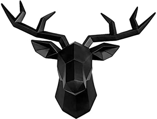 ZhangJJJJJJJ Geometrische Hirschkopf Wandskulptur 3D Wanddekoration Wohnzimmer Harz Moderne Hirsch Horn Statue Schwarz