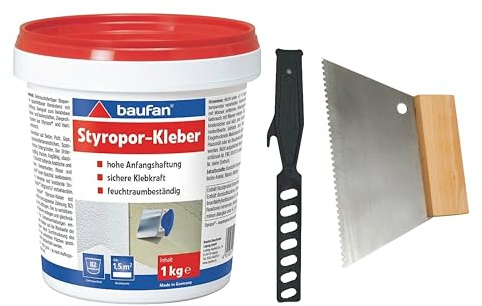 baufan Komplett-Set Styroporkleber 1kg: Zahnspachtel & Universal-Mixer-Rühre
