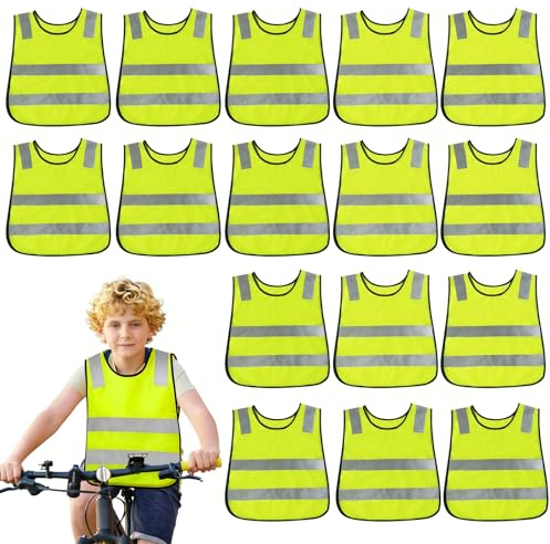 Warnweste Kinder 16 Stück, Kinder Warnweste, Kinderwarnweste Sicherheitsweste Warnwesten Auto für Kinder, Reflektorweste Kinder für Straßenverkehr Schutz Jungs Mädchen, Warnweste Kinder 3-12 Jahre