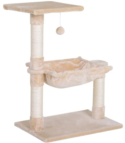 PawHut Cat Scratch Post with Bed Cat Tree for Indoor Kittens Beige | Sisal Scratching Posts Hammock Kitty Activity Centre