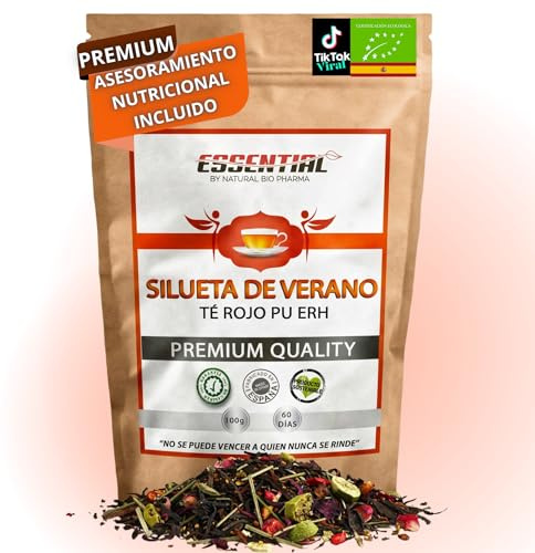 Té Quemagrasas Potente Para Adelgazar fat burner. Adelgazante natural para la pérdida de peso. Infusión Detox Natural Adelgazante con Té rojo pu-erh, Té Verde Sencha, Manzana, Escaramujo, Fresa y Kiwi