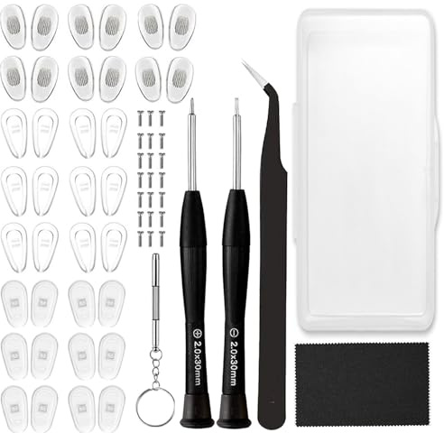 18 Pairs Eyeglass Nose Pads, Eyeglasses Repair Kit with Screwdrivers, Nose Pads, Screws, Tweezer, Cleaning Cloth for Glasses, Glasses and Sunglass Nose Pad Replacement