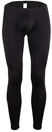 cloudmall Herren-Leggings aus Eisseide, niedrige Leibhöhe, Lange John Leggings, Basisschicht, Sporthose, Style-1-schwarz, XXL