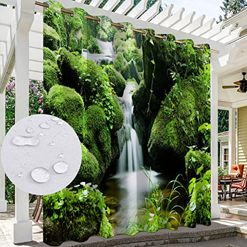 NYKJBD Wetterfest Outdoor Vorhänge mit Ösen, Bedruckte Outdoor Vorhang Waldlandschaft Muster, Blickdicht Thermisch Isoliert UV Schutz Vorhänge für Terrasse, 1 Stück,#I-132x160cm(BxH)