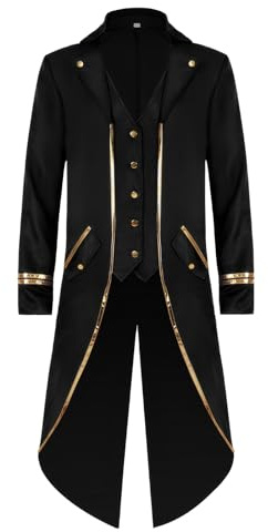 KGIHPC Men's Vintage Gothic Tailcoat Medieval Renaissance Steampunk Jacket Frock Coat Costume for Halloween (as8, numeric, free_size, m, Black, 2XL)