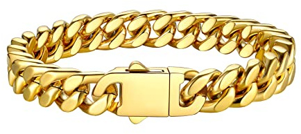 Bestyle Armband Herren Gold Panzerkette Armbänder für Herren Edelstahl Glieder Armband für Männer Jungen Armkette Hip Hop Rapper Modeschmuck 9mm Breit, 21cm Lang