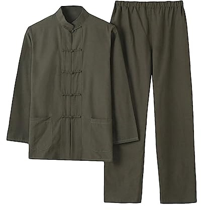 G-LIKE Costume traditionnel chinois d'arts martiaux pour homme Kung Fu Tai Chi Classique Tangzhuang Chemise Pantalon Tenue d'entraînement, Vert kaki, L