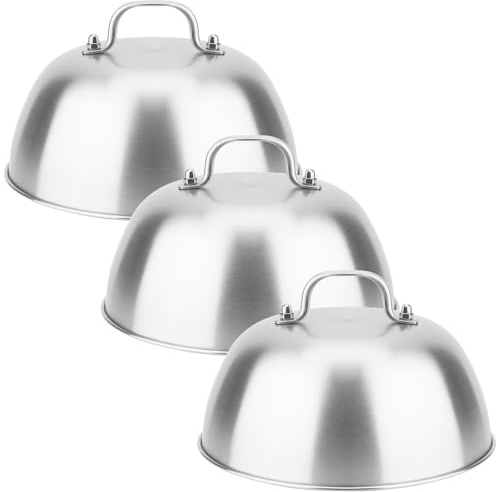 JIEHIN Juego de 3 Campanas para Hamburguesas de 16 cm, Acero Inoxidable con asa, Campanas para Hamburguesas con Queso, Barbacoa o Filete