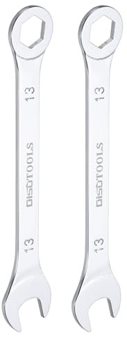 QUARKZMAN 2 Piezas Llave Combinada Fina Métrica 13mm 6 Puntos Terminada en Caja 15 Grados de Offset Extremo Abierto CR-V Cromado Acero, Plateado