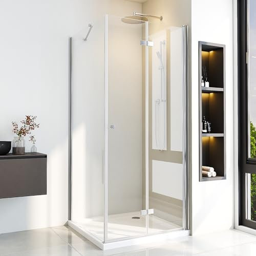 Duschkabine 100x80 cm Eckeinstieg 180° Falttür Duschabtrennung mit Seitenwand 80 cm Eckdusche Duschwand aus 6 mm ESG Glas,Höhe 185 cm