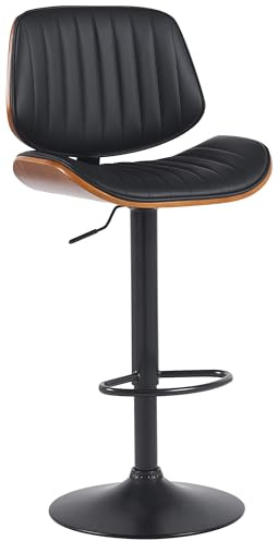 CLP Tabouret de Bar Clawson Revêtement en Similicuir I Chaise de Bar avec Cadre en Bois courbé réglable en Hauteur et pivotant I avec Dossier | Couleur Noyer/Noir Couleur du Cadre Noir