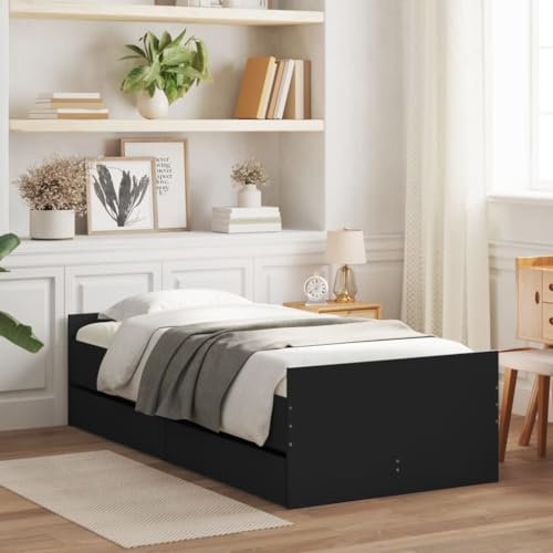 Xichuzi Bettgestell mit Schubladen Schwarz 90x200 cm, Bett, Bed Frame, Familienbett, Bettrahmen, Bett Gestell, Bett Rahmengestell, Schlafzimmer Bett - 3207372