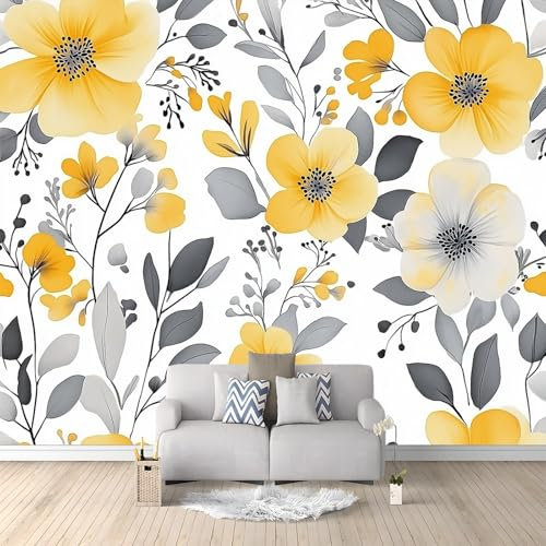 Fotomurale Carta da Parati Fiori Acquerellati 200 x 140 cm Fotomurali Murale 3D Poster Gigante Moderna, Carta da Parati Decora per Camera Letto, Soggiorno, Stanza dei Bambini
