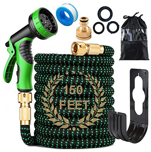 Manguera de jardín expandible de 150 pies, boquilla de pulverización de 10 patrones, manguera de riego mágica flexible expandible con accesorios de 3/4 pulgadas y 1/2 pulgadas, fácil almacenamiento