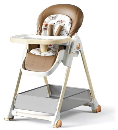 Magic ZC Seggiolone per Bambini Sedia da Pranzo per Multifunzionale Pappa con 6 Altezze Regolabili e 3 Posizioni Reclinabili Convertibile Pieghevole con Doppi Vassoi Staccabili e Ruote (808 Khaki)