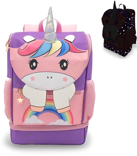 MIXIRL® Einhorn Rucksack Kindergartenrucksack & Kinderrucksack Mädchen mit Kühlfach - 360° Reflektoren - Brustgurt ab 2 Jahre ideal für KiTa, Kindergarten