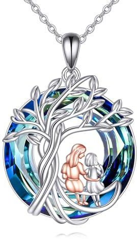 Vadmans Collana Madre Figlia Argento 925 Collanine Albero Della Vita Gioielli Cristallo Blu Religiosa Regalo per Donna Uomini