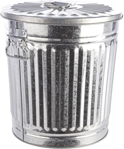 FERCASASHOP® - Bidone per Rifiuti con Coperchio, Diametro 37 cm, Altezza 41 cm, in Zinco, Capienza 35 Litri, Cestino, Pattumiera per Immondizia, per Spazzatura, Bidone con Maniglie