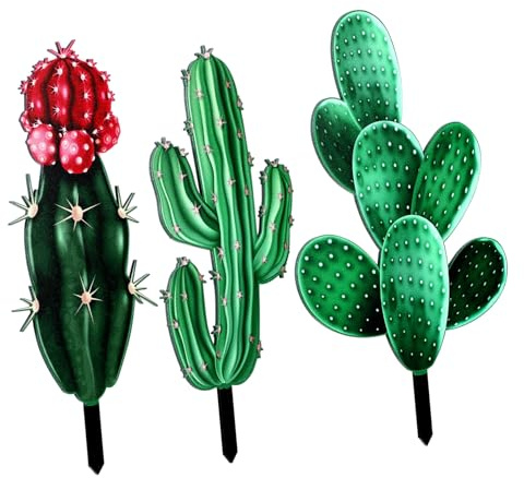 GALPADA Cartello Acrilico Da Giardino Per Cortile, 3 Pezzi Decorativi a Forma Di Cactus, Tutore Resistente Per Prato Esterno, Ornamento Naturale Per Decorazione e Vialetti