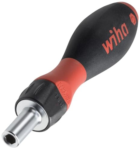 Wiha Ratschenschraubendreher mit SoftFinish®‑Griff, 1/4 Zoll, 72 Zähne, magnetischer Bithalter, Bit Schraubendreher mit Ratsche, Ratschen Schraubenzieher (47169)