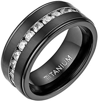 Mabohity Ring Herren Titan-Ring mit Zirkonia Titanium 8mm Breit Ewigkeit Ehering Verlobungsring Freundschaftsring Hochzeit Band, Schwarz, Größe 67