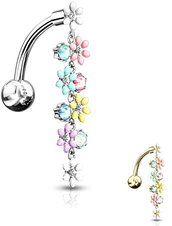 Treuheld® | Bauchnabelpiercing-Spange mit Blumen | 2 Farben