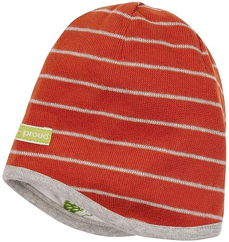 loud + proud Unisex Baby Wendemütze Ringel, GOTS Zertifiziert Beanie-Mütze, Terracotta, 39-41 EU