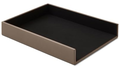 Eglooh - Atena - Corbeille à Courrier Cuir Véritable Gris Taupe - Casier Rangement Bureau DIN A4 - pour Lettres Documents - cm 32 x 24,2 x H.5 - Entièrement Fabriqué en Italie