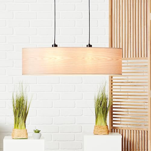 Lightbox 2 flammige Hängelampe im Nature Stil - ovale Balken Pendelleuchte höhenverstellbar und dimmbar mit geeignetem Leuchtmittel - aus Metall/Holz - in Hellbraun/Schwarz - 120 x 78 cm