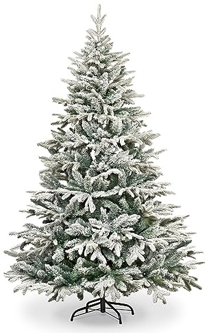 Garden Store Direct Lapland Fir Covered Artificial Christmas Tree Snow Flocked PE PVC Mixed Tips Hinged Branches Bushy Luxury Xmas Home Snowy Decorations 4ft to 10ft (8ft (240cm), Snow Flocked)