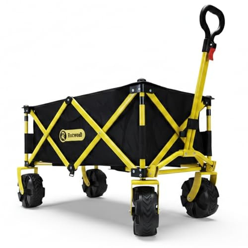 RocwooD Garden Trolley Foldable Cart Folding 200kg Deluxe Capacity Beach Camping Festival Fishing Shopping Utility Wagon Heavy Duty Outdoor Collapsible Black Yellow