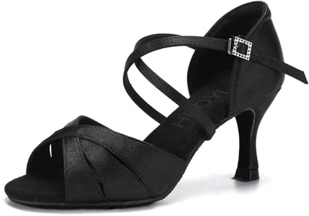 HROYL Chaussures de Danse Latine Femmes Salsa Bachata Chaussures de Danse de Salon Petit Talon,L3047-Noir -7,EU 37