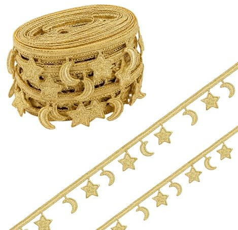 URROMA Star Moon Gold Spitzenborte, 9,1 m, goldfarbenes Spitzenband, Vintage-Spitzenband, dekoratives Spitzenband für Geschenkverpackungen, Scrapbooking, Basteln, Kartenherstellung