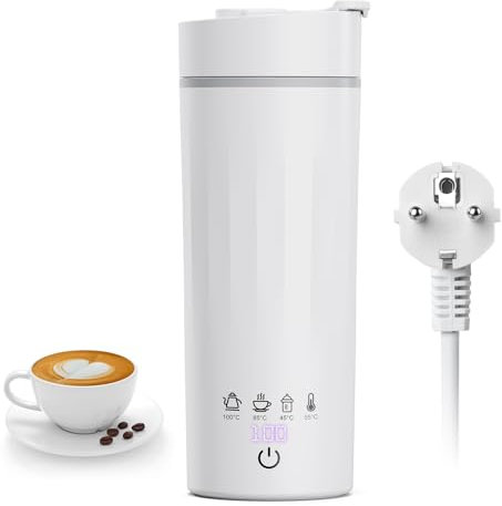 Flintronic 475ML Bouilloire Electrique Portable, Mini Bouilloire avec 4 Températures Prédéfinies, Mug de Voyage Chauffant, Bouilloire en Acier Inoxydable pour Thé Lait Café (Blanc)