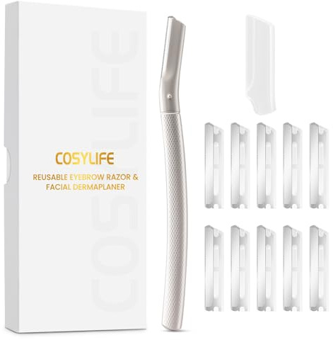 COSYLIFE Eyebrow Razor Dermaplaning Tool with 10 Blade Refills Exfoliating Face Razors for Women Facial Razor for Peach Fuzz and Eyebrow Hair Removal