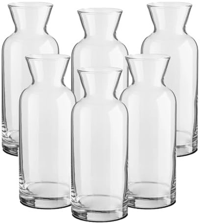 JUANIO Lot de 6 Carafe à vin, broc en Verre Transparent, pichet à Eau, à Boisson, capacité 0.7 L - Diamètre 8 x Hauteur 20.3 cm