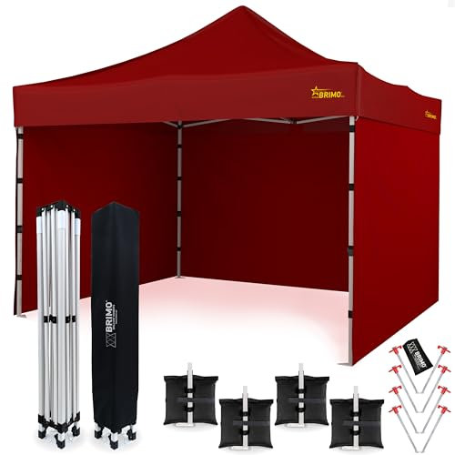 Económico Star Cenador Plegable 3x3 100% Impermeable 3 Paredes Laterales 8 Pasadores de Anclaje Cubierta Protectora para Fiestas Carpa de Fiesta Gazebo Plegable Carpa Extensible Rojo