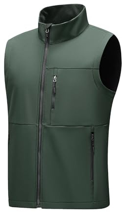 Gilet softshell léger pour homme, gilet de course imperméable et coupe-vent, gilet respirant sans manches, veste d'extérieur imperméable softshell sans manches, gilet polaire chaud taille L, Vert