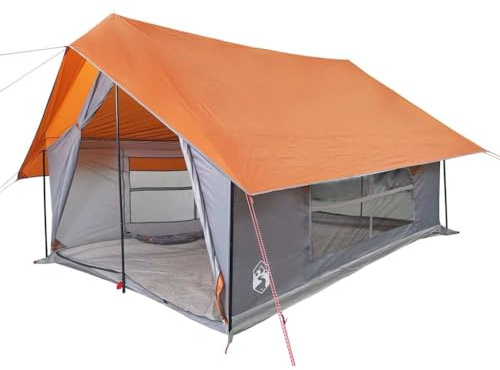 vidaXL Campingzelt 5 Personen, Wurfzelt mit Steckverbindungssystem, Familienzelt mit Netzwände E-Anschluss, Gruppenzelt, Grau Orange 185T Polyester