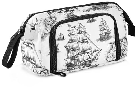 Federmäppchen mit großem Fassungsvermögen, Vintage-Segelboot, Seemonster, Stifteetui, Schreibwaren-Tasche, Schule, Uni, Büro, Organizer für Teenager, Erwachsene, Studenten, Vintage-Segelboot,