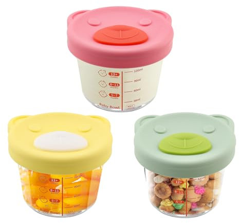 Foydream Babybrei Einfrieren Behälter Glas,3 Pack Beikost Baby Zubehör 120 ML Lecksicher Babynahrung Behälter Aufbewahrung Mikrowellen und Spülmaschinenfest