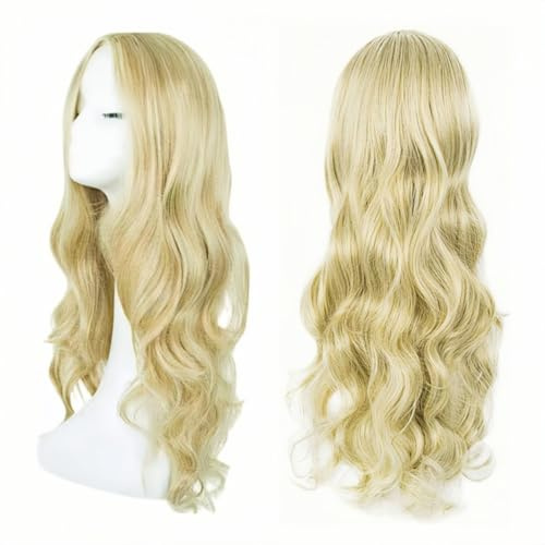 SDXCJY Perruque ondulée - Perruque longue bouclée pour femme et fille - Cheveux synthétiques blonds clairs - Idéale pour les fêtes cosplay et un usage quotidien (blond clair)