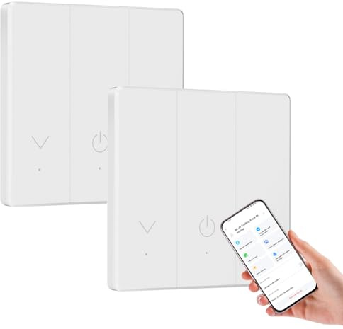 BSEED Smart Dimmer Lichtschalter, Wifi Smart Led Dimmer Schalter arbeitet mit Amazon Alexa/Google Assistance/Tuya/Smart Life, 1 Fach 2 Wege, Weiß, 2 Pack, 2.4GHz (Erforderlich Neutral Draht)