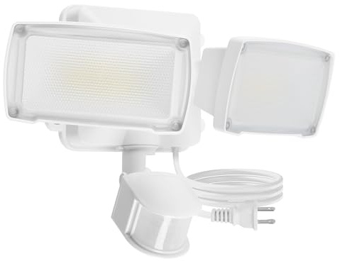 LUTEC 21W Plug in Motion Sensor Light Outdoor, Flood Lights Outdoor Motion Sensor,2500LM, 5000K Daylight,IP65 Waterproof,Adjustable 2 Heads Wall Light for Garage, Porch, Yard - White